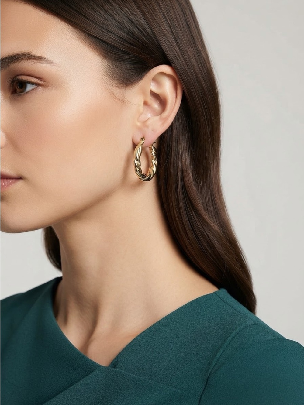 Twisted Gold Hoop Earrings | Ribbed Scalloped Gold Tone Classic Hoops